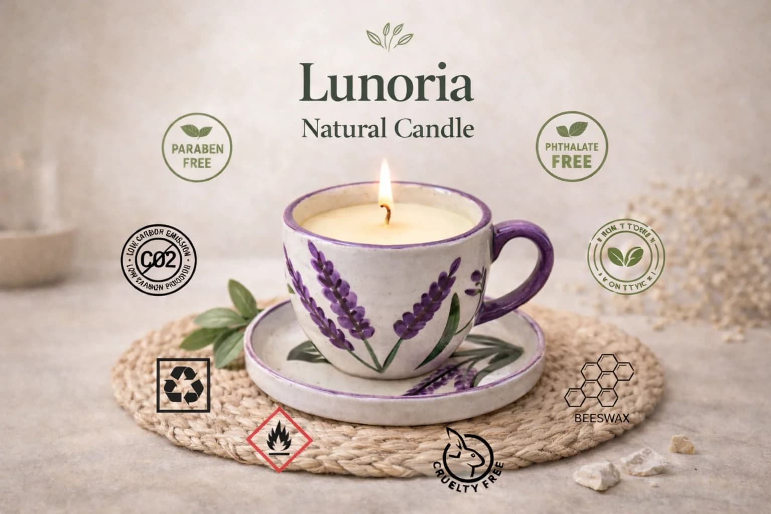 Lavanta Vanilya Kokulu Doğal El Yapımı Mum (İznik Çini El Yapımı Fincanda)