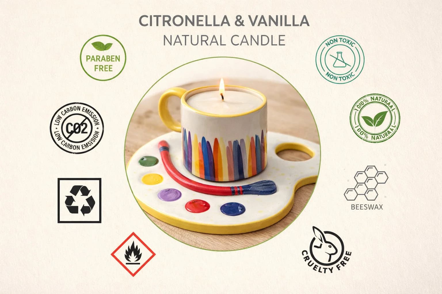 Vanilya Sitronella Kokulu Doğal El Yapımı Mum (İznik Çini El Yapımı Fincanda)